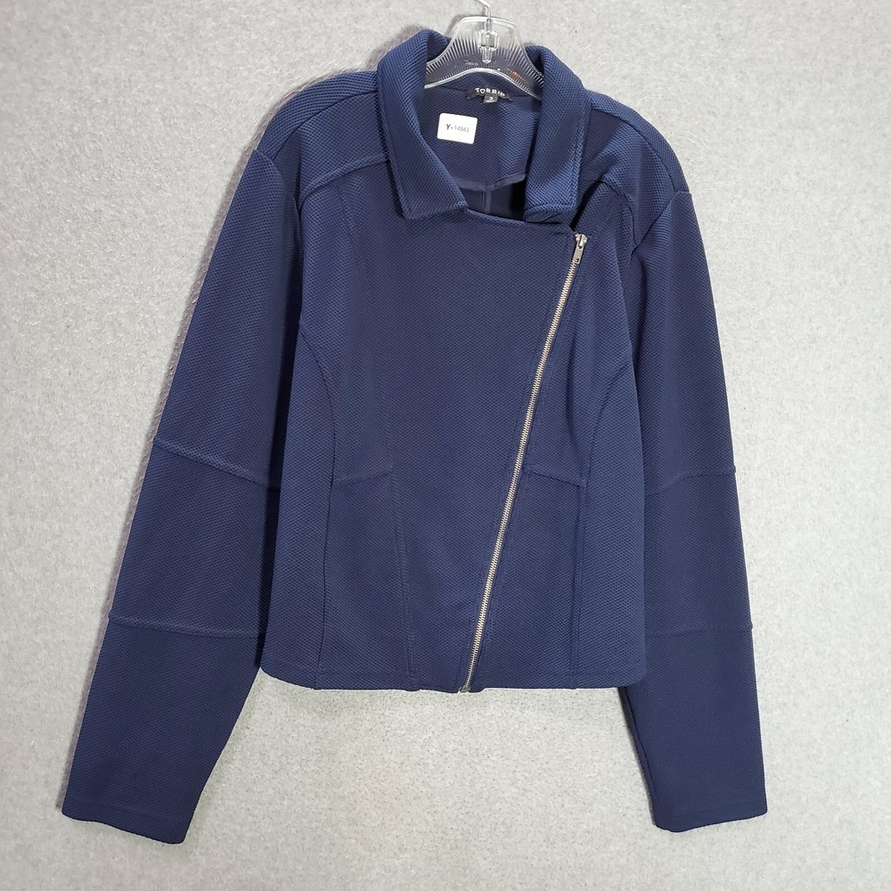 Torrid Women Jacket‎ 3 Blue Off Center Full Zip Pockets Long Sleeve Collar